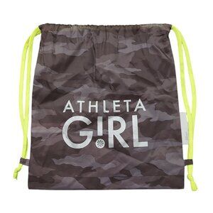 ATHLETA Girl Camo Bag Drawstring Backpack Neon Green Gray Lightweight Sports Gym